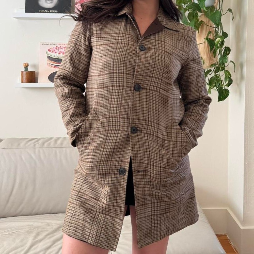 Vintage 2000s Brown Plaid Button-Up Coat